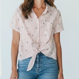 Lumiere Striped Button Down with Floral Accents